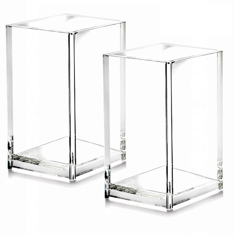 Cerpourt 2 Pack Clear Acrylic Pencil Pen Holder Cup Desk Accessories Holder Makeup Brush Storage Organizer Modern Design Desktop Stationery Organizer for Office School Home Supplies 2.6x 2.6x 4 inches - Image 1
